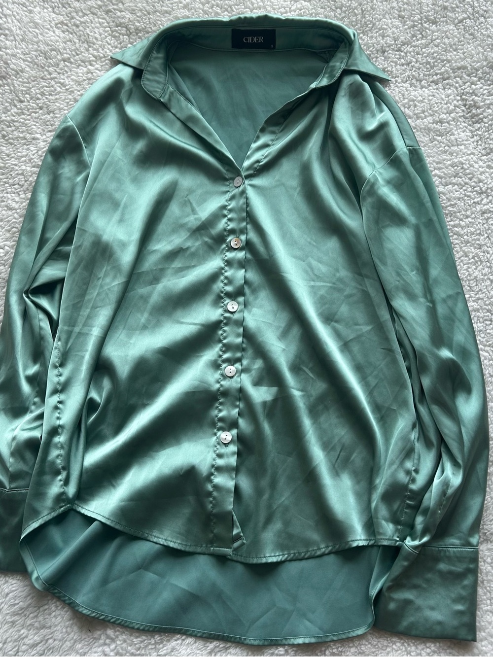 Cider Teal Satin Button-Down Shirt